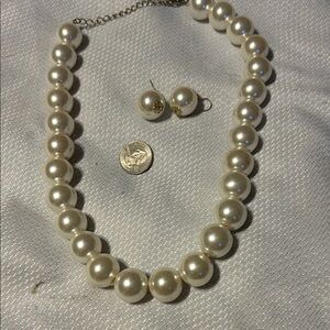 Classic Pearl Necklace and Drop Earrings Set - Ivory Pearls 20 inch length